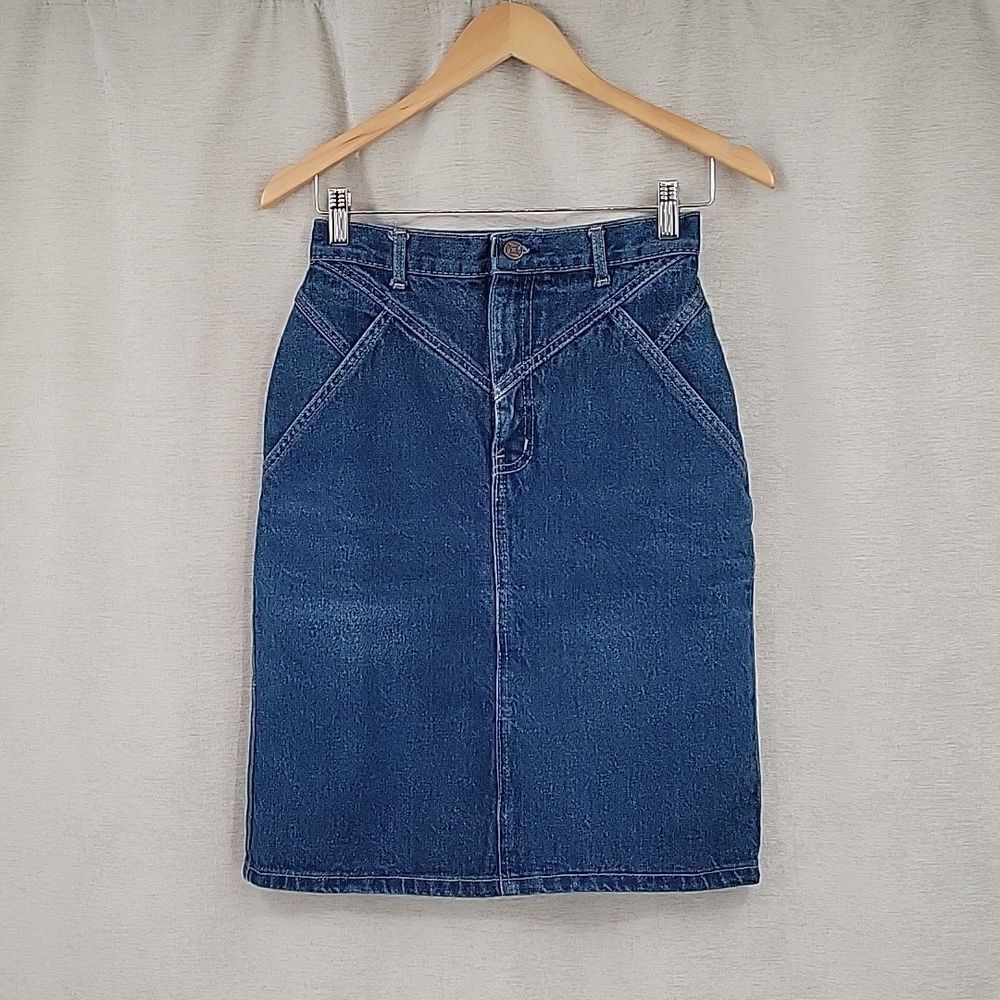 French Navy Vintage Jean Denim Pencil Skirt Western Tailored Fit Women's